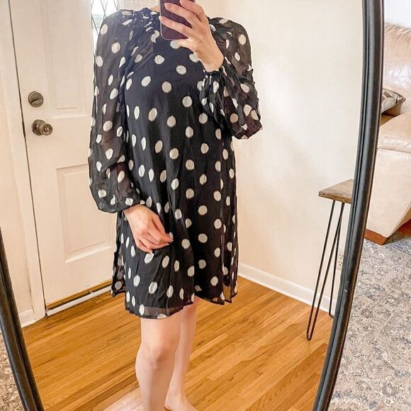 Anthropologie Maeve Long Sleeve Sheer Mini Dress Polka Dot - Picture 5 of 9